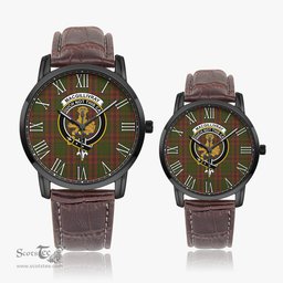Scottish MacGillivray Hunting Family Crest Quartz Watch With Leather Strap - Tartan Watch Instafamous Quartz Leather Strap Plaid Watch Scottish Plaid Tartan Plaid - ScotsTee - scotstee.com