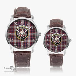 Scottish MacFarlane Dress Family Crest Quartz Watch With Leather Strap - Tartan Watch Instafamous Quartz Leather Strap Plaid Watch Scottish Plaid Tartan Plaid - ScotsTee - scotstee.com
