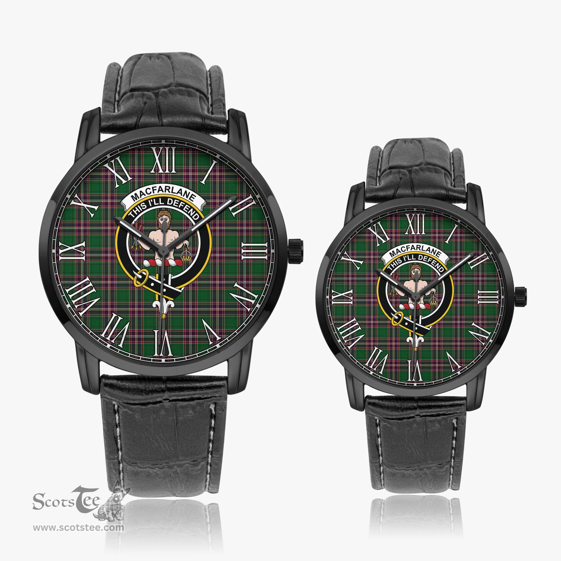 Scottish MacFarlane Hunting Family Crest Quartz Watch With Leather Strap - Tartan Watch Instafamous Quartz Leather Strap Plaid Watch Scottish Plaid Tartan Plaid - ScotsTee - scotstee.com