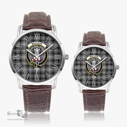 Scottish MacLean Black and White Family Crest Quartz Watch With Leather Strap - Tartan Watch Instafamous Quartz Leather Strap Plaid Watch Scottish Plaid Tartan Plaid - ScotsTee - scotstee.com