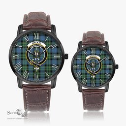 Scottish MacKay Ancient Family Crest Quartz Watch With Leather Strap - Tartan Watch Instafamous Quartz Leather Strap Plaid Watch Scottish Plaid Tartan Plaid - ScotsTee - scotstee.com