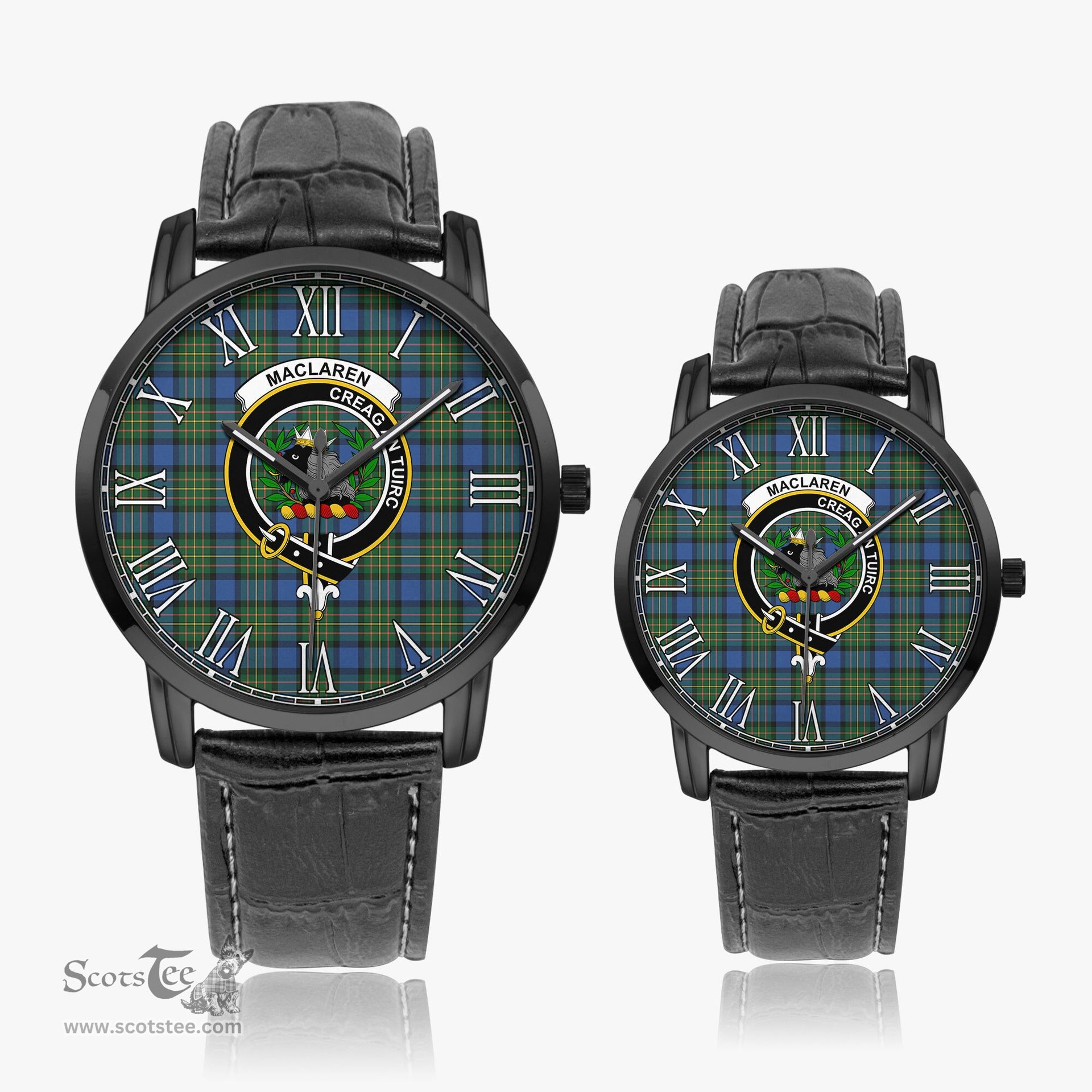 Scottish MacLaren Ancient Family Crest Quartz Watch With Leather Strap - Tartan Watch Instafamous Quartz Leather Strap Plaid Watch Scottish Plaid Tartan Plaid - ScotsTee - scotstee.com