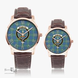 Scottish MacIntyre Hunting Ancient Family Crest Quartz Watch With Leather Strap - Tartan Watch Instafamous Quartz Leather Strap Plaid Watch Scottish Plaid Tartan Plaid - ScotsTee - scotstee.com