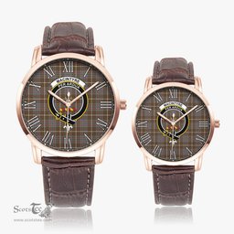 Scottish MacIntyre Hunting Weathered Family Crest Quartz Watch With Leather Strap - Tartan Watch Instafamous Quartz Leather Strap Plaid Watch Scottish Plaid Tartan Plaid - ScotsTee - scotstee.com