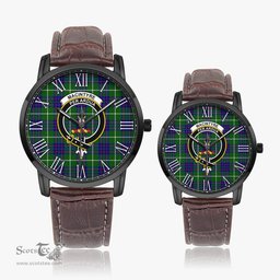 Scottish MacIntyre Hunting Modern Family Crest Quartz Watch With Leather Strap - Tartan Watch Instafamous Quartz Leather Strap Plaid Watch Scottish Plaid Tartan Plaid - ScotsTee - scotstee.com