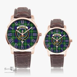 Scottish MacIntyre Hunting Modern Family Crest Quartz Watch With Leather Strap - Tartan Watch Instafamous Quartz Leather Strap Plaid Watch Scottish Plaid Tartan Plaid - ScotsTee - scotstee.com