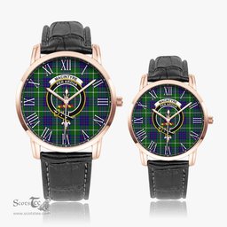 Scottish MacIntyre Hunting Modern Family Crest Quartz Watch With Leather Strap - Tartan Watch Instafamous Quartz Leather Strap Plaid Watch Scottish Plaid Tartan Plaid - ScotsTee - scotstee.com
