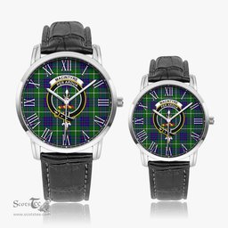 Scottish MacIntyre Hunting Modern Family Crest Quartz Watch With Leather Strap - Tartan Watch Instafamous Quartz Leather Strap Plaid Watch Scottish Plaid Tartan Plaid - ScotsTee - scotstee.com