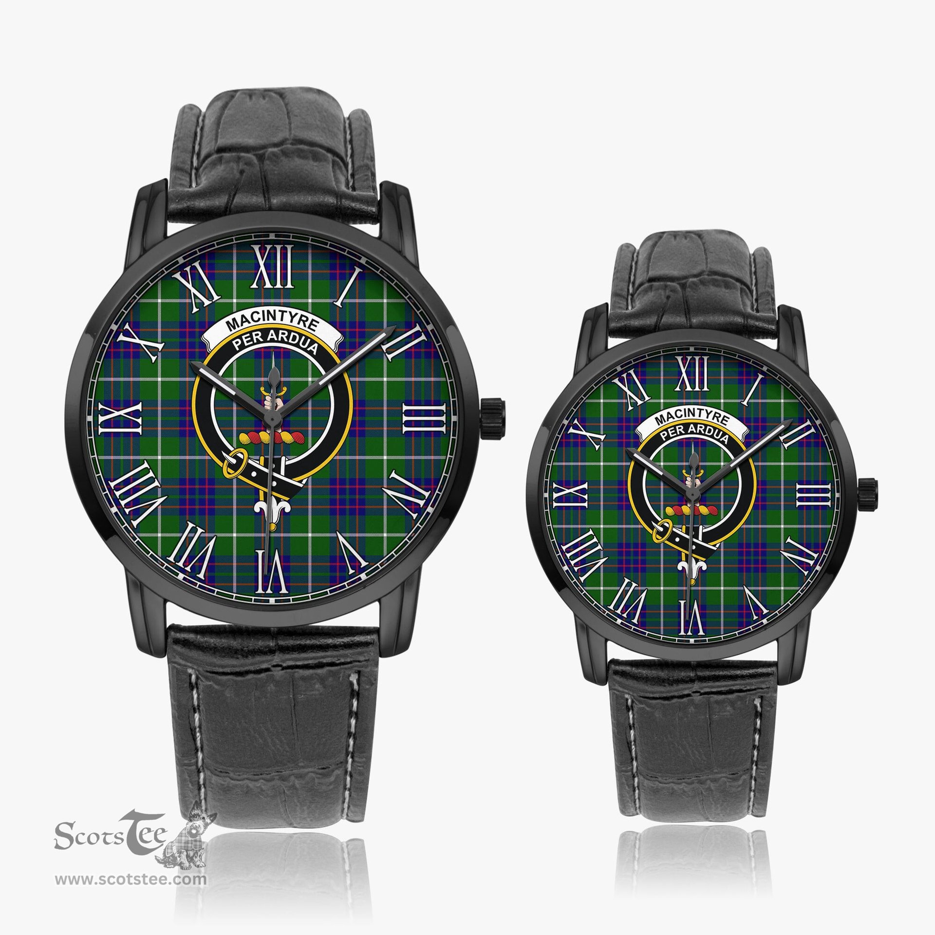Scottish MacIntyre Hunting Modern Family Crest Quartz Watch With Leather Strap - Tartan Watch Instafamous Quartz Leather Strap Plaid Watch Scottish Plaid Tartan Plaid - ScotsTee - scotstee.com