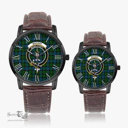 Scottish MacKay Modern Family Crest Quartz Watch With Leather Strap - Tartan Watch Instafamous Quartz Leather Strap Plaid Watch Scottish Plaid Tartan Plaid - ScotsTee - scotstee.com