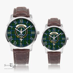 Scottish MacKay Modern Family Crest Quartz Watch With Leather Strap - Tartan Watch Instafamous Quartz Leather Strap Plaid Watch Scottish Plaid Tartan Plaid - ScotsTee - scotstee.com