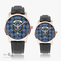 Scottish MacKay Blue Family Crest Quartz Watch With Leather Strap - Tartan Watch Instafamous Quartz Leather Strap Plaid Watch Scottish Plaid Tartan Plaid - ScotsTee - scotstee.com
