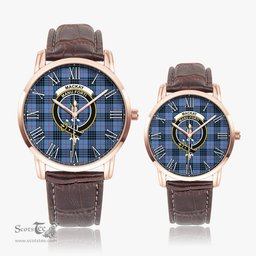 Scottish MacKay Blue Family Crest Quartz Watch With Leather Strap - Tartan Watch Instafamous Quartz Leather Strap Plaid Watch Scottish Plaid Tartan Plaid - ScotsTee - scotstee.com