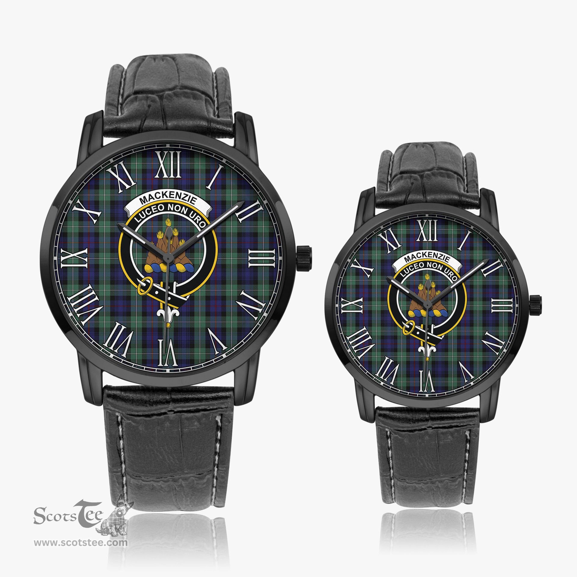 Scottish MacKenzie Hunting Green Family Crest Quartz Watch With Leather Strap - Tartan Watch Instafamous Quartz Leather Strap Plaid Watch Scottish Plaid Tartan Plaid - ScotsTee - scotstee.com