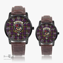 Scottish MacDonald Modern Family Crest Quartz Watch With Leather Strap - Tartan Watch Instafamous Quartz Leather Strap Plaid Watch Scottish Plaid Tartan Plaid - ScotsTee - scotstee.com