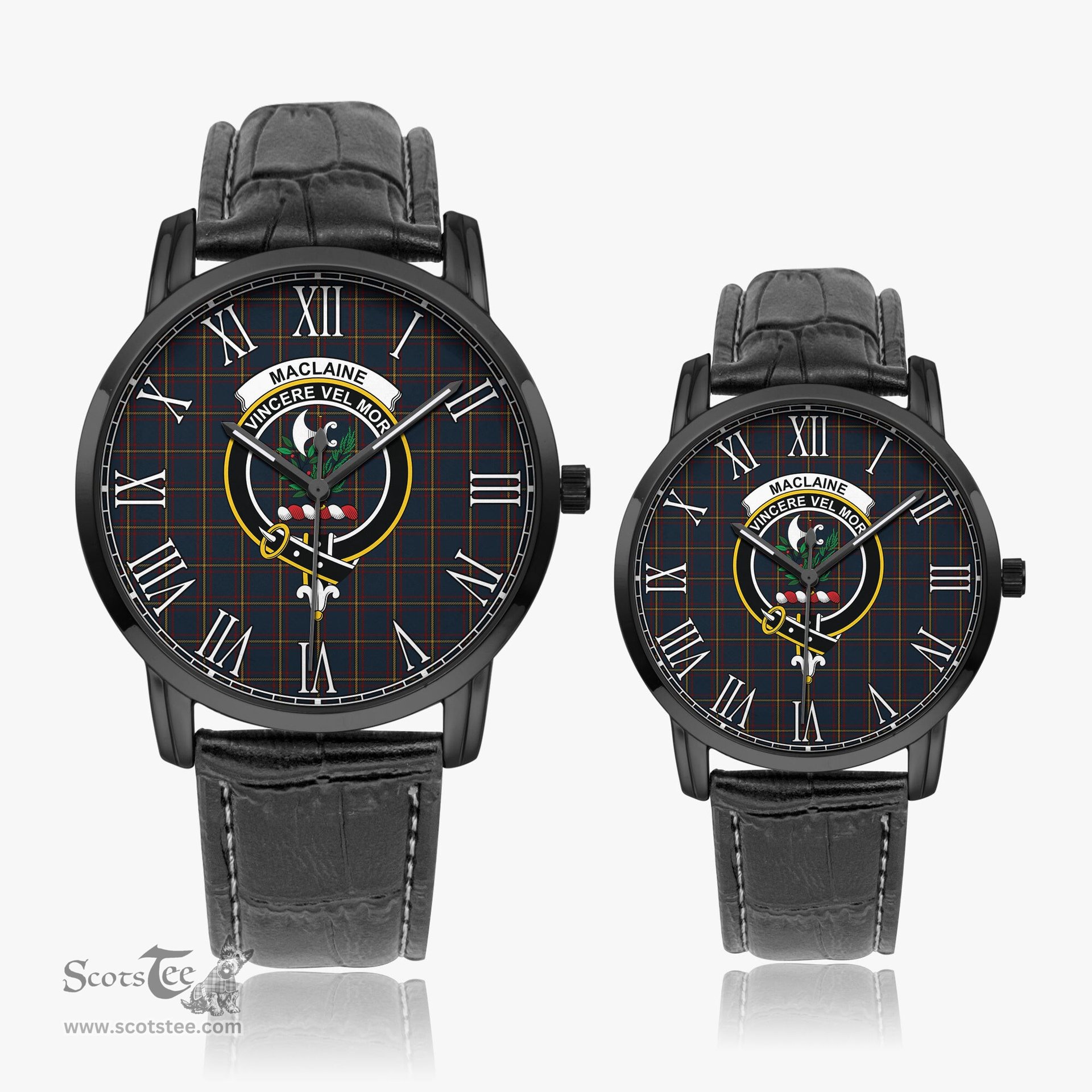 Scottish MacLaine of Lochbuie Hunting Family Crest Quartz Watch With Leather Strap - Tartan Watch Instafamous Quartz Leather Strap Plaid Watch Scottish Plaid Tartan Plaid - ScotsTee - scotstee.com