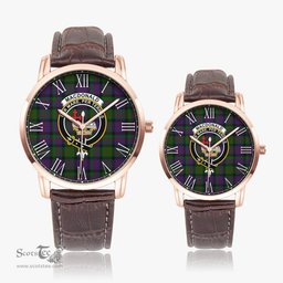 Scottish MacDonald Family Crest Quartz Watch With Leather Strap - Tartan Watch Instafamous Quartz Leather Strap Plaid Watch Scottish Plaid Tartan Plaid - ScotsTee - scotstee.com