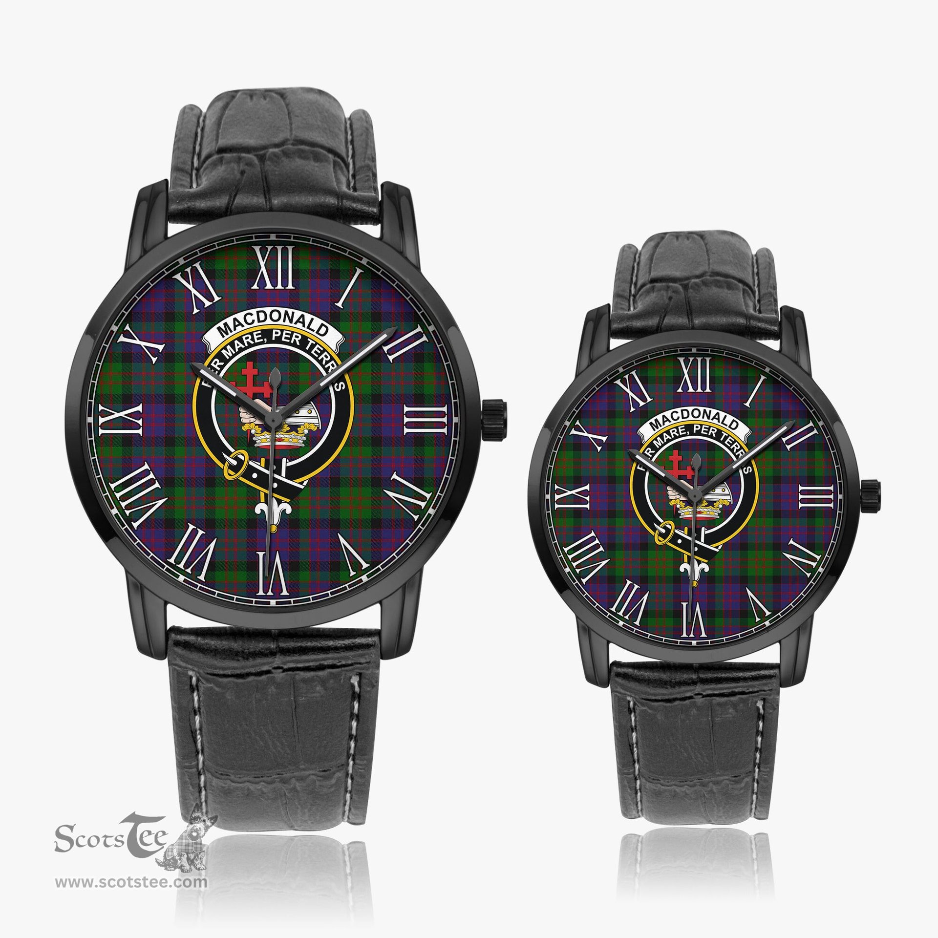Scottish MacDonald Family Crest Quartz Watch With Leather Strap - Tartan Watch Instafamous Quartz Leather Strap Plaid Watch Scottish Plaid Tartan Plaid - ScotsTee - scotstee.com
