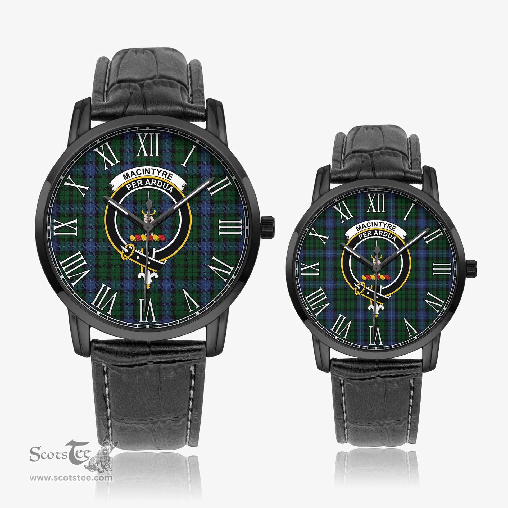 Scottish MacIntyre Family Crest Quartz Watch With Leather Strap - Tartan Watch Instafamous Quartz Leather Strap Plaid Watch Scottish Plaid Tartan Plaid - ScotsTee - scotstee.com