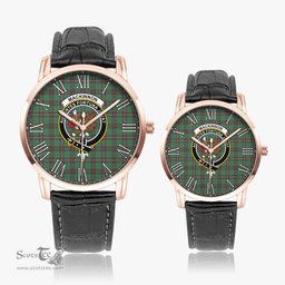 Scottish MacKinnon Hunting Ancient Family Crest Quartz Watch With Leather Strap - Tartan Watch Instafamous Quartz Leather Strap Plaid Watch Scottish Plaid Tartan Plaid - ScotsTee - scotstee.com