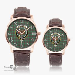 Scottish MacKinnon Hunting Ancient Family Crest Quartz Watch With Leather Strap - Tartan Watch Instafamous Quartz Leather Strap Plaid Watch Scottish Plaid Tartan Plaid - ScotsTee - scotstee.com