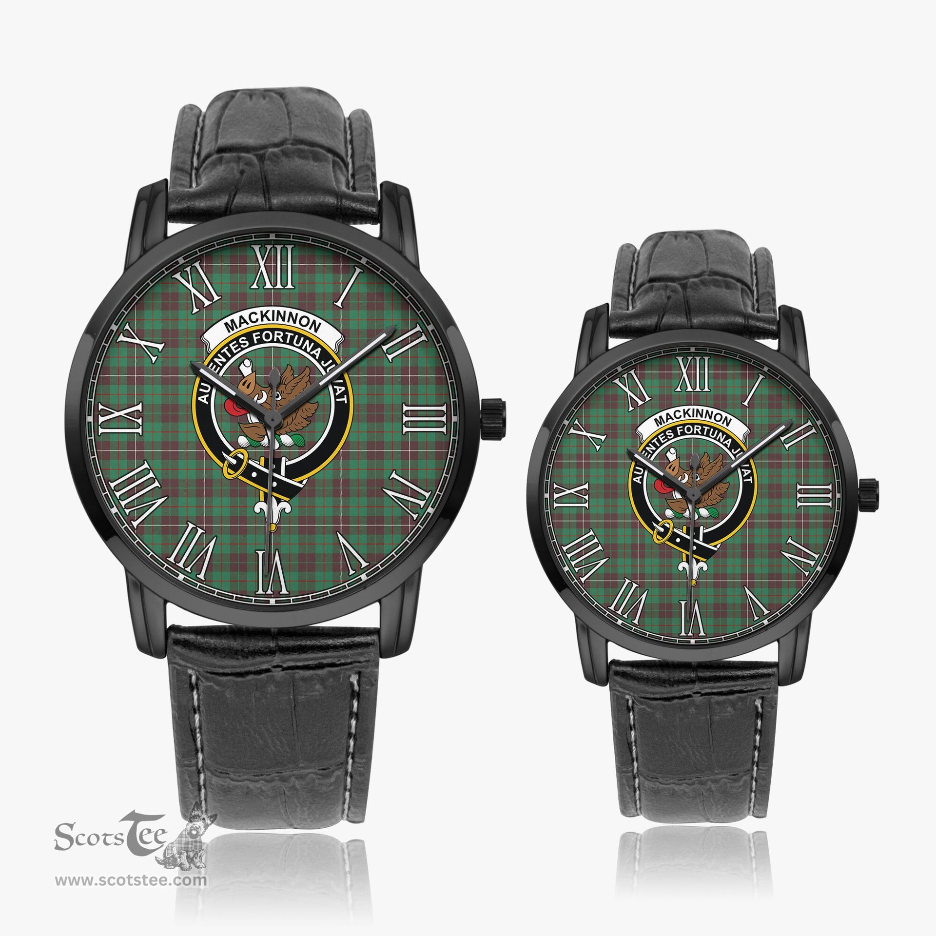 Scottish MacKinnon Hunting Ancient Family Crest Quartz Watch With Leather Strap - Tartan Watch Instafamous Quartz Leather Strap Plaid Watch Scottish Plaid Tartan Plaid - ScotsTee - scotstee.com