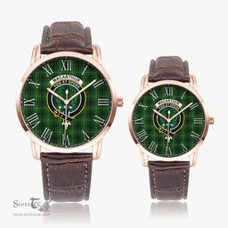 Scottish MacArthur Family Crest Quartz Watch With Leather Strap - Tartan Watch Instafamous Quartz Leather Strap Plaid Watch Scottish Plaid Tartan Plaid - ScotsTee - scotstee.com