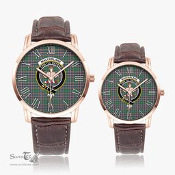 Scottish MacFarlane Hunting Ancient Family Crest Quartz Watch With Leather Strap - Tartan Watch Instafamous Quartz Leather Strap Plaid Watch Scottish Plaid Tartan Plaid - ScotsTee - scotstee.com