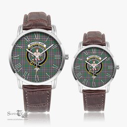 Scottish MacFarlane Hunting Ancient Family Crest Quartz Watch With Leather Strap - Tartan Watch Instafamous Quartz Leather Strap Plaid Watch Scottish Plaid Tartan Plaid - ScotsTee - scotstee.com