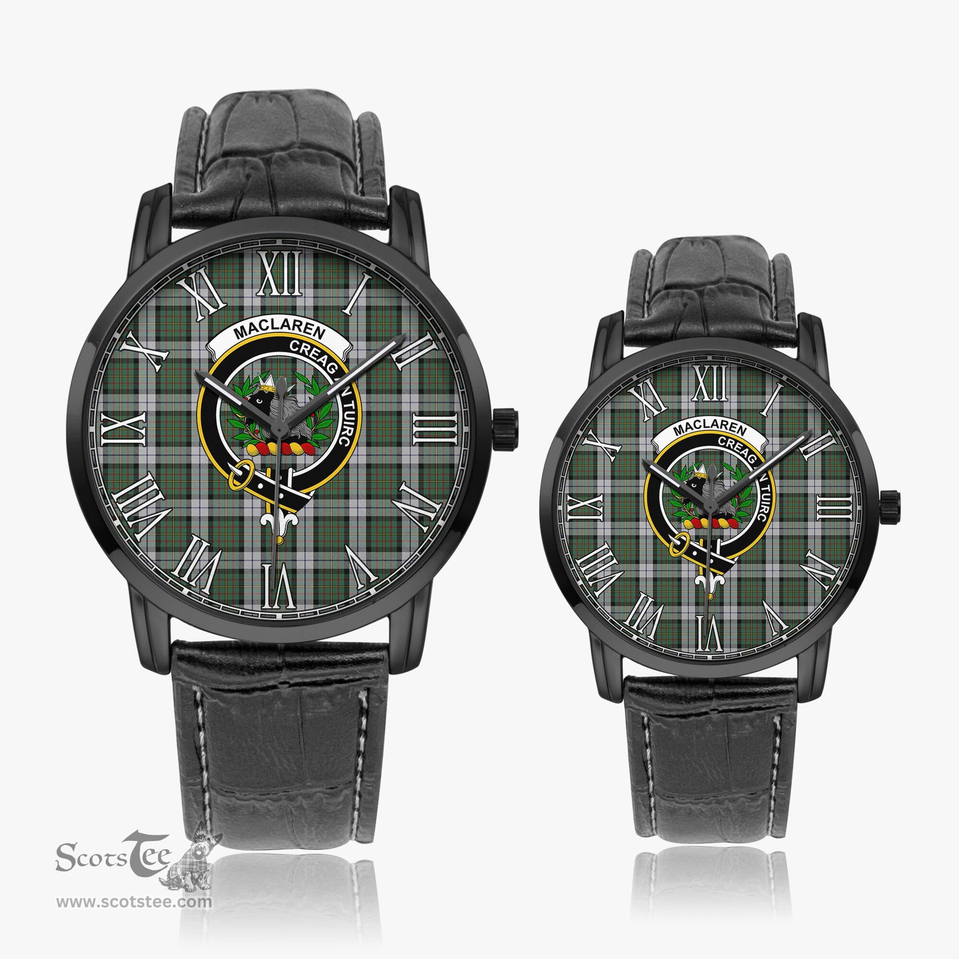 Scottish MacLaren Dress Family Crest Quartz Watch With Leather Strap - Tartan Watch Instafamous Quartz Leather Strap Plaid Watch Scottish Plaid Tartan Plaid - ScotsTee - scotstee.com