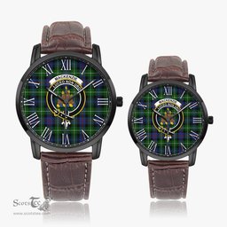 Scottish MacKenzie Modern Family Crest Quartz Watch With Leather Strap - Tartan Watch Instafamous Quartz Leather Strap Plaid Watch Scottish Plaid Tartan Plaid - ScotsTee - scotstee.com
