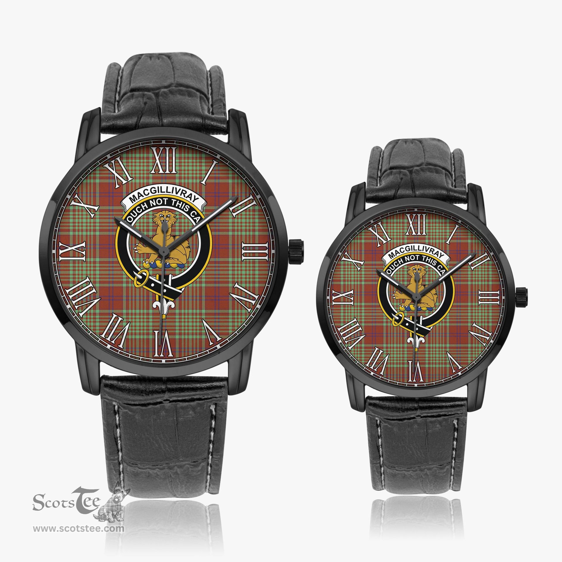 Scottish MacGillivray Hunting Ancient Family Crest Quartz Watch With Leather Strap - Tartan Watch Instafamous Quartz Leather Strap Plaid Watch Scottish Plaid Tartan Plaid - ScotsTee - scotstee.com