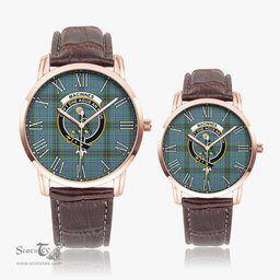 Scottish MacInnes Ancient Family Crest Quartz Watch With Leather Strap - Tartan Watch Instafamous Quartz Leather Strap Plaid Watch Scottish Plaid Tartan Plaid - ScotsTee - scotstee.com