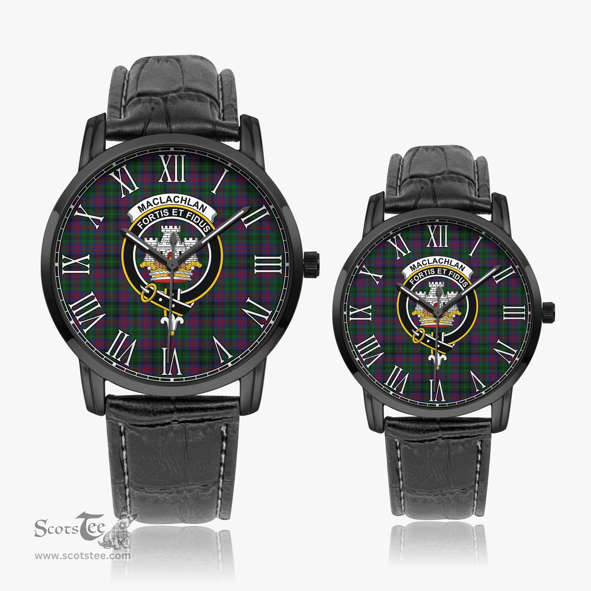 Scottish MacLachlan Hunting Family Crest Quartz Watch With Leather Strap - Tartan Watch Instafamous Quartz Leather Strap Plaid Watch Scottish Plaid Tartan Plaid - ScotsTee - scotstee.com