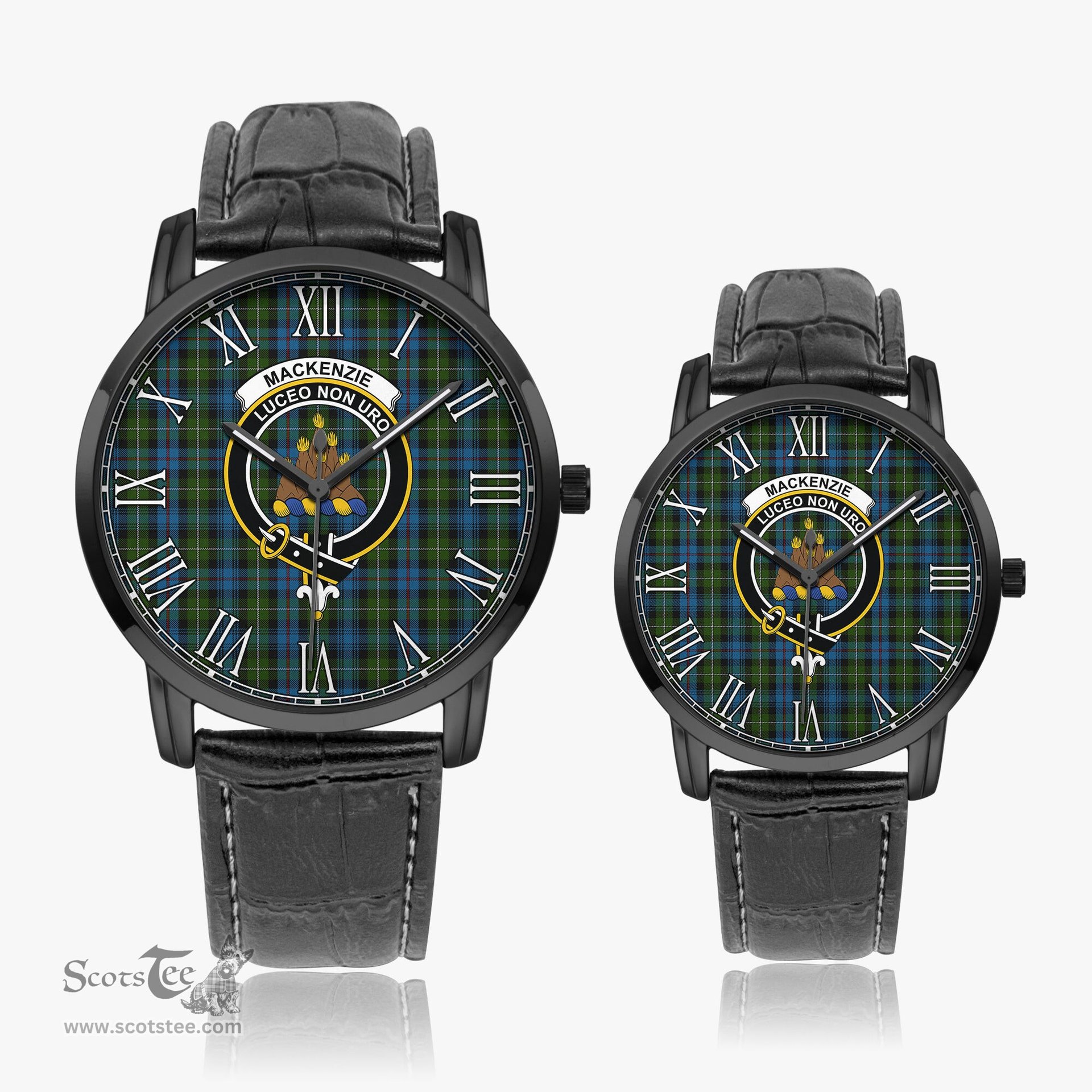 Scottish MacKenzie Family Crest Quartz Watch With Leather Strap - Tartan Watch Instafamous Quartz Leather Strap Plaid Watch Scottish Plaid Tartan Plaid - ScotsTee - scotstee.com