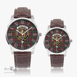 Scottish MacKintosh Hunting Modern Family Crest Quartz Watch With Leather Strap - Tartan Watch Instafamous Quartz Leather Strap Plaid Watch Scottish Plaid Tartan Plaid - ScotsTee - scotstee.com
