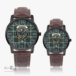 Scottish MacInnes Dress Family Crest Quartz Watch With Leather Strap - Tartan Watch Instafamous Quartz Leather Strap Plaid Watch Scottish Plaid Tartan Plaid - ScotsTee - scotstee.com