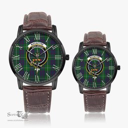 Scottish MacIntyre Hunting Family Crest Quartz Watch With Leather Strap - Tartan Watch Instafamous Quartz Leather Strap Plaid Watch Scottish Plaid Tartan Plaid - ScotsTee - scotstee.com