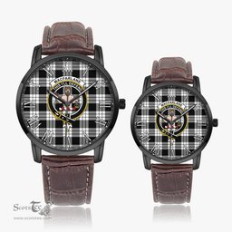 Scottish MacFarlane Black White Family Crest Quartz Watch With Leather Strap - Tartan Watch Instafamous Quartz Leather Strap Plaid Watch Scottish Plaid Tartan Plaid - ScotsTee - scotstee.com