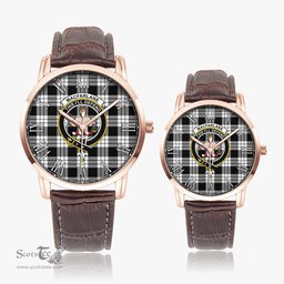 Scottish MacFarlane Black White Family Crest Quartz Watch With Leather Strap - Tartan Watch Instafamous Quartz Leather Strap Plaid Watch Scottish Plaid Tartan Plaid - ScotsTee - scotstee.com