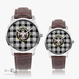 Scottish MacFarlane Black White Family Crest Quartz Watch With Leather Strap - Tartan Watch Instafamous Quartz Leather Strap Plaid Watch Scottish Plaid Tartan Plaid - ScotsTee - scotstee.com