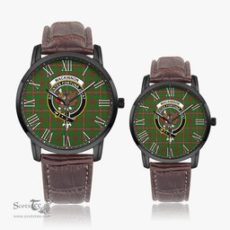 Scottish MacKinnon Hunting Modern Family Crest Quartz Watch With Leather Strap - Tartan Watch Instafamous Quartz Leather Strap Plaid Watch Scottish Plaid Tartan Plaid - ScotsTee - scotstee.com