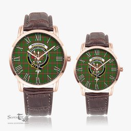 Scottish MacKinnon Hunting Modern Family Crest Quartz Watch With Leather Strap - Tartan Watch Instafamous Quartz Leather Strap Plaid Watch Scottish Plaid Tartan Plaid - ScotsTee - scotstee.com