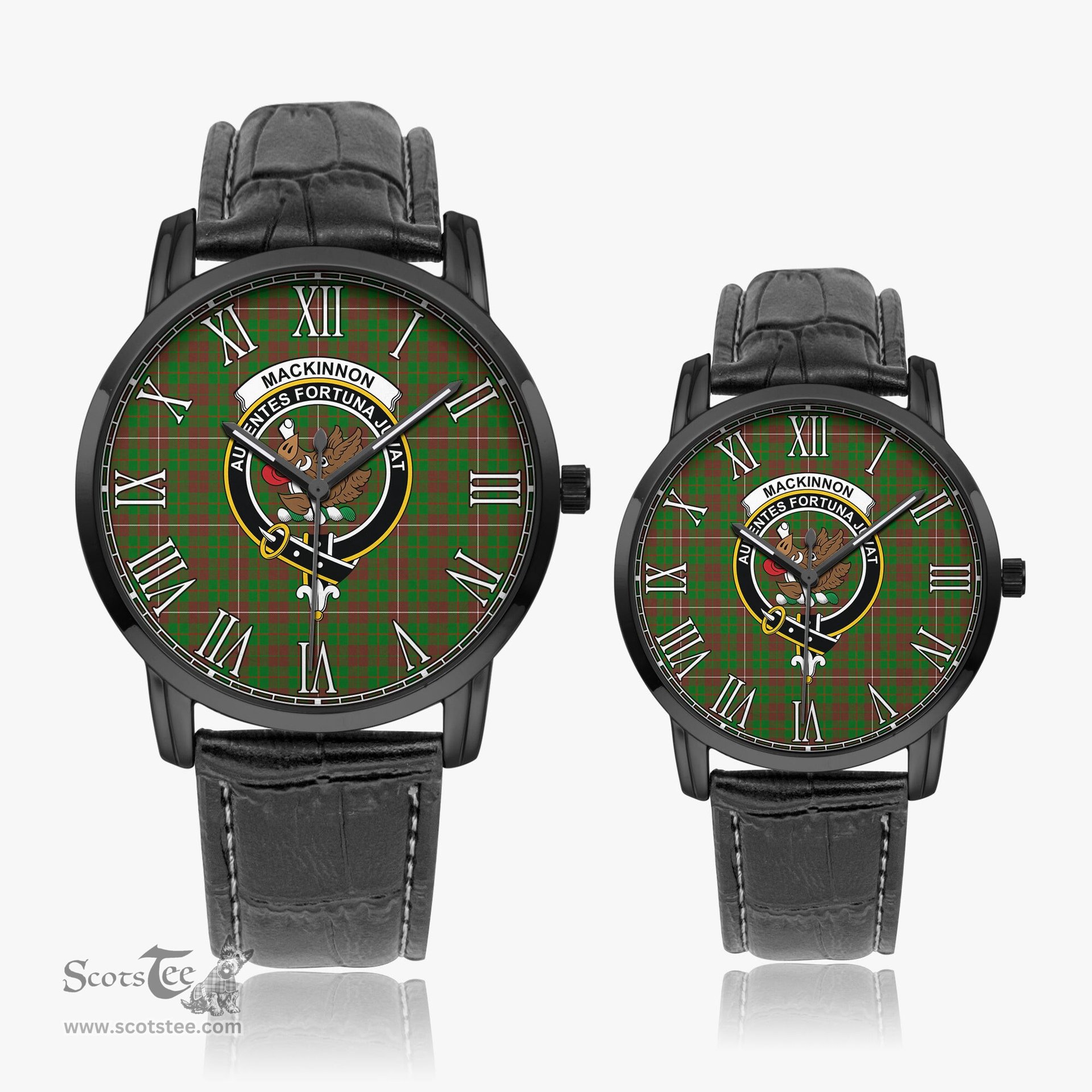 Scottish MacKinnon Hunting Modern Family Crest Quartz Watch With Leather Strap - Tartan Watch Instafamous Quartz Leather Strap Plaid Watch Scottish Plaid Tartan Plaid - ScotsTee - scotstee.com