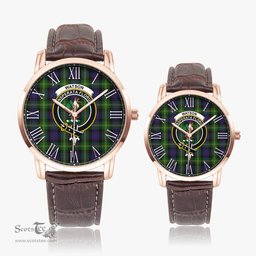 Scottish Watson Family Crest Quartz Watch With Leather Strap - Tartan Watch Instafamous Quartz Leather Strap Plaid Watch Scottish Plaid Tartan Plaid - ScotsTee - scotstee.com