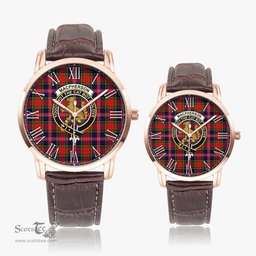 Scottish MacPherson Modern Family Crest Quartz Watch With Leather Strap - Tartan Watch Instafamous Quartz Leather Strap Plaid Watch Scottish Plaid Tartan Plaid - ScotsTee - scotstee.com