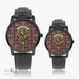 Scottish MacPherson Ancient Family Crest Quartz Watch With Leather Strap - Tartan Watch Instafamous Quartz Leather Strap Plaid Watch Scottish Plaid Tartan Plaid - ScotsTee - scotstee.com