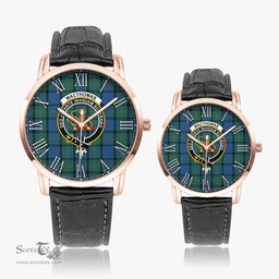 Scottish MacThomas Family Crest Quartz Watch With Leather Strap - Tartan Watch Instafamous Quartz Leather Strap Plaid Watch Scottish Plaid Tartan Plaid - ScotsTee - scotstee.com