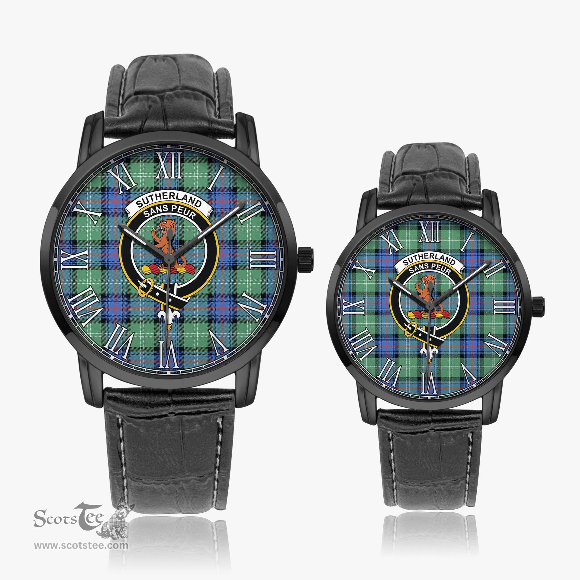 Scottish Sutherland Ancient Family Crest Quartz Watch With Leather Strap - Tartan Watch Instafamous Quartz Leather Strap Plaid Watch Scottish Plaid Tartan Plaid - ScotsTee - scotstee.com