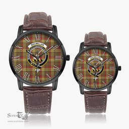 Scottish MacMillan Old Weathered Family Crest Quartz Watch With Leather Strap - Tartan Watch Instafamous Quartz Leather Strap Plaid Watch Scottish Plaid Tartan Plaid - ScotsTee - scotstee.com